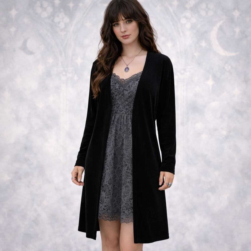 Vintage Black Velvet Cachet Long Line Kimono Large